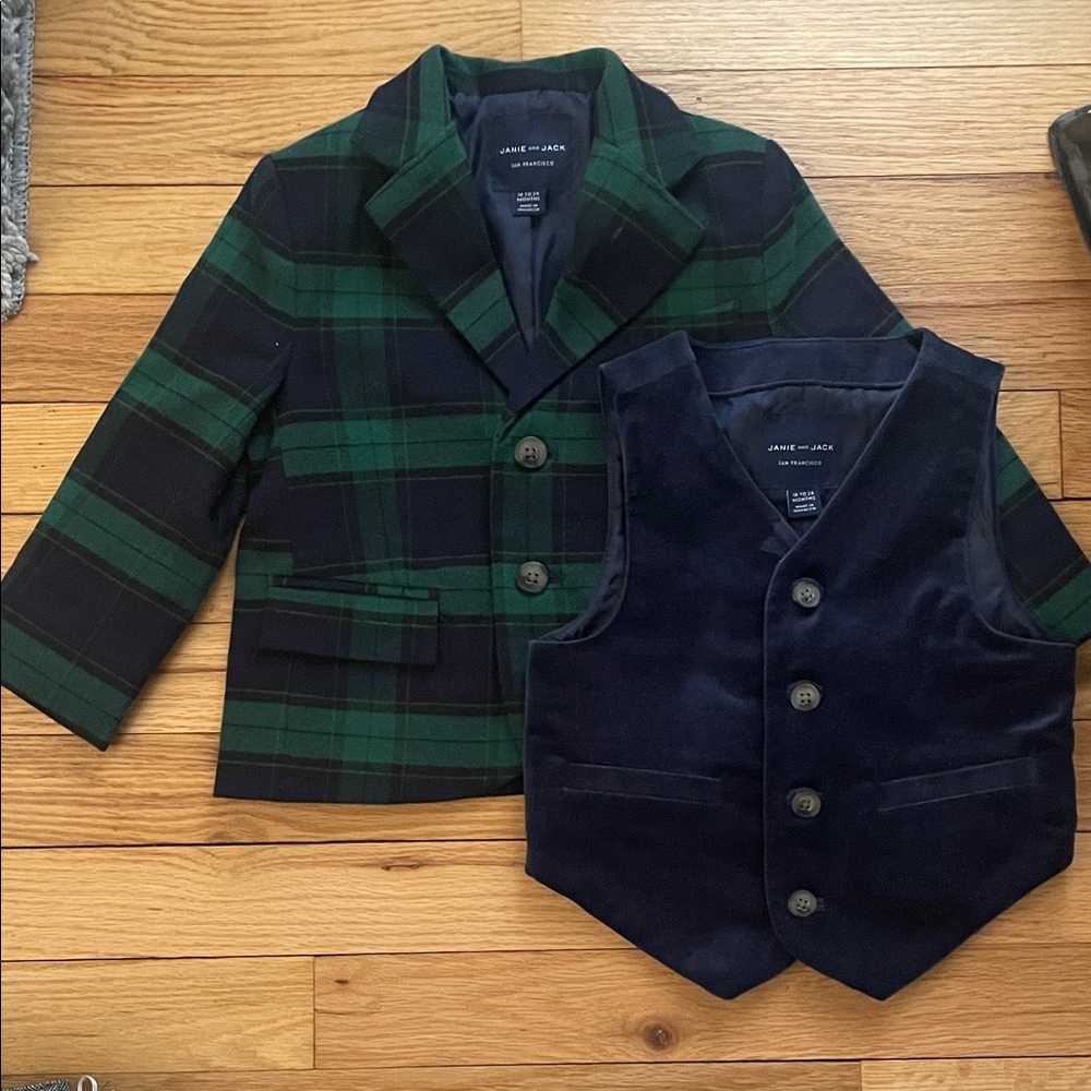 Janie and Jack Tartan Plaid Jacket with Navy Vest